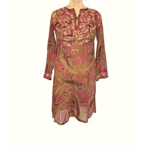 Bohemian Style Sheer Silk Paisley Print Tunic  sz 8